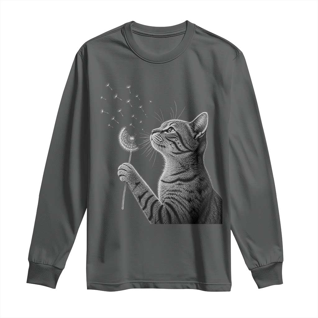 Cat Blowing Dandelion Long Sleeve Shirt Kitten Making A Wish Nature Art