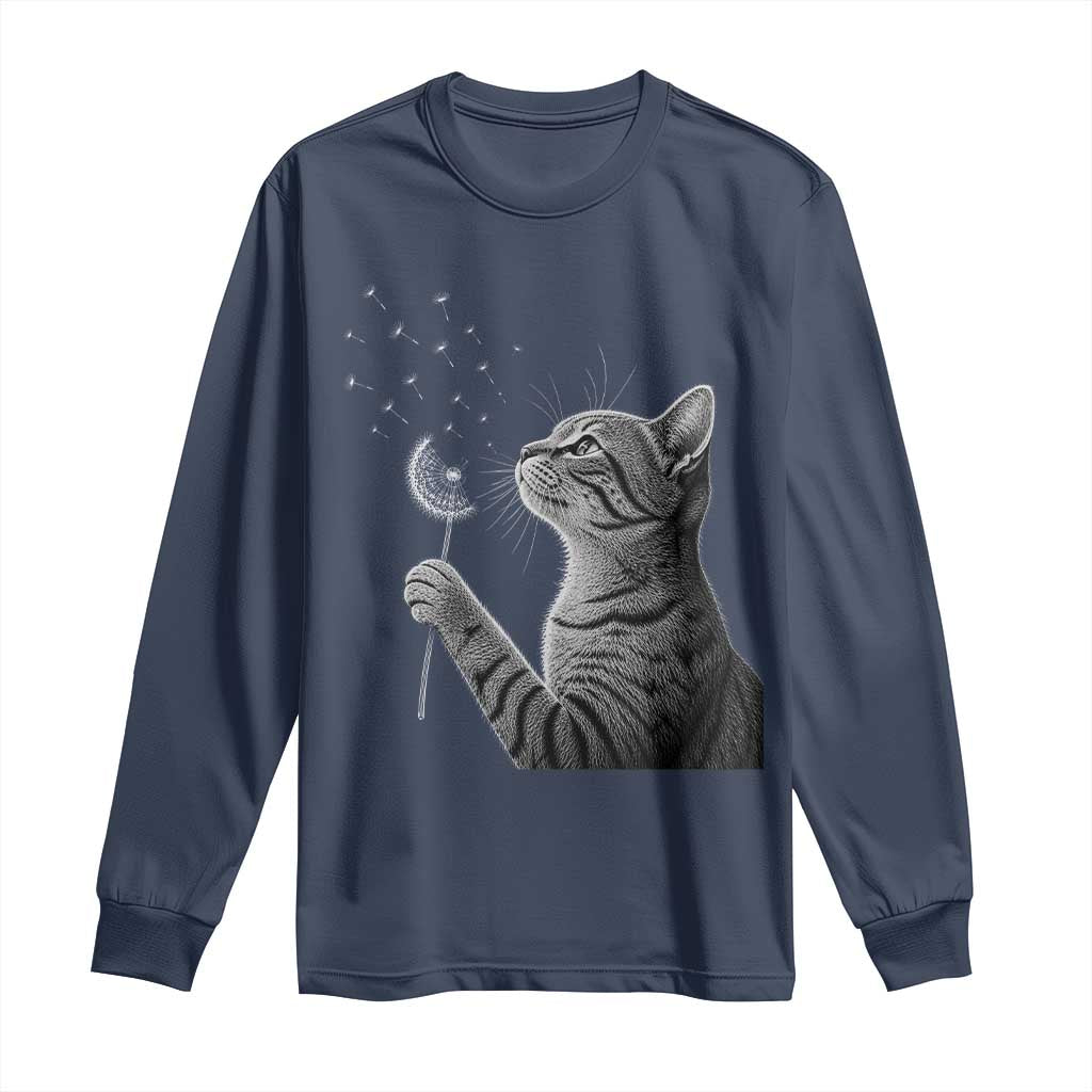 Cat Blowing Dandelion Long Sleeve Shirt Kitten Making A Wish Nature Art