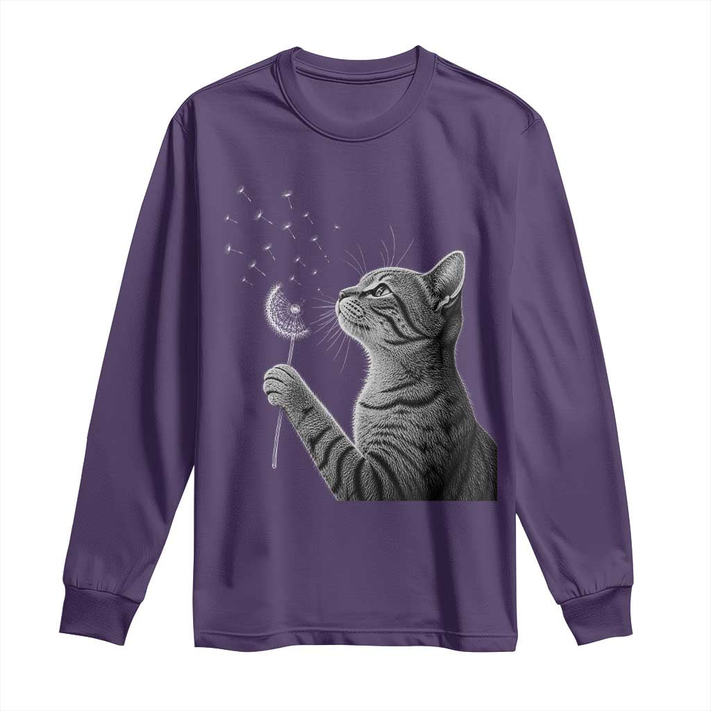 Cat Blowing Dandelion Long Sleeve Shirt Kitten Making A Wish Nature Art