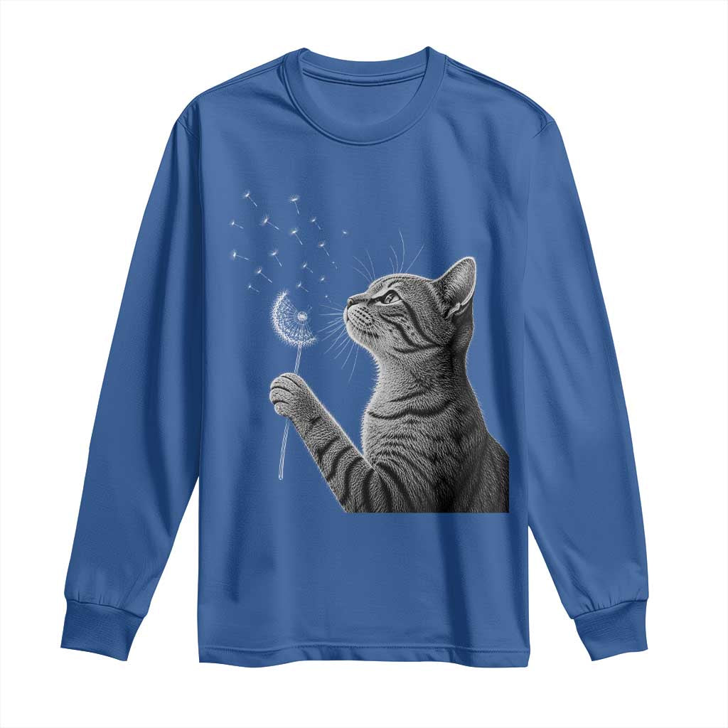 Cat Blowing Dandelion Long Sleeve Shirt Kitten Making A Wish Nature Art