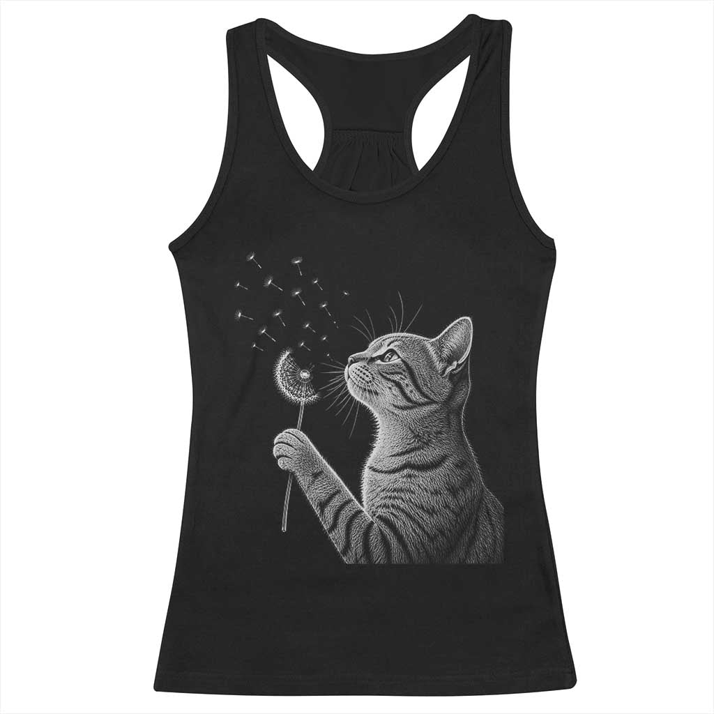 Cat Blowing Dandelion Racerback Tank Top Kitten Making A Wish Nature Art