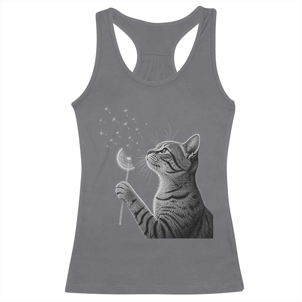 Cat Blowing Dandelion Racerback Tank Top Kitten Making A Wish Nature Art