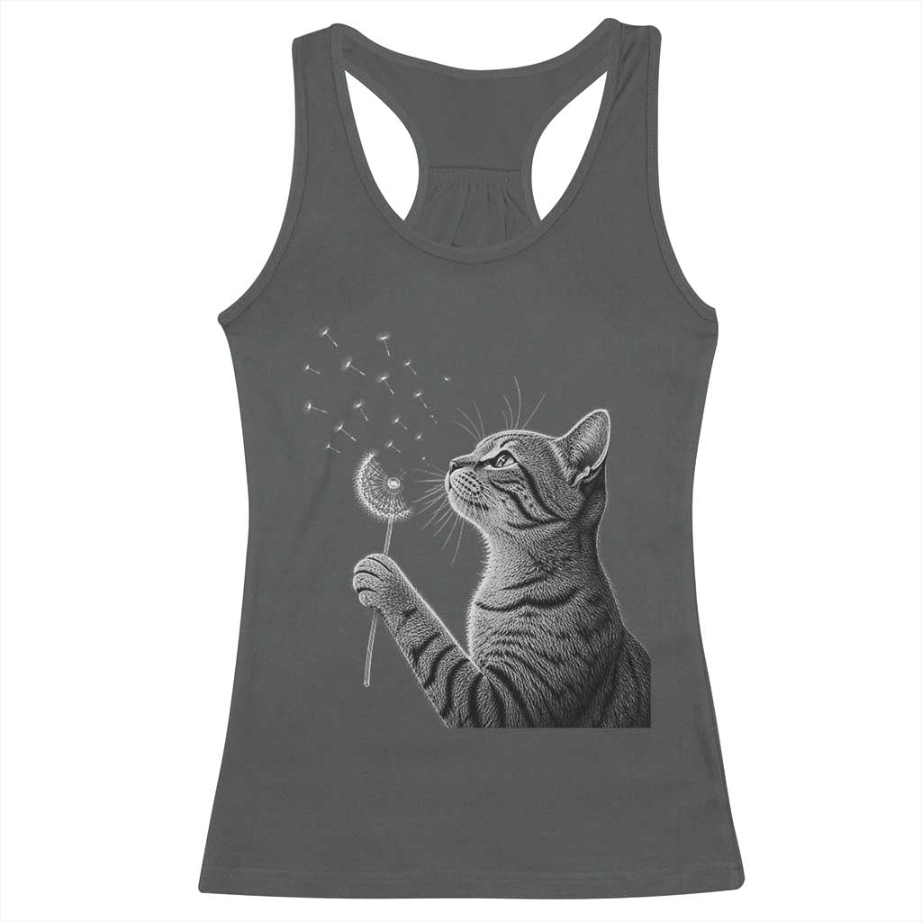 Cat Blowing Dandelion Racerback Tank Top Kitten Making A Wish Nature Art