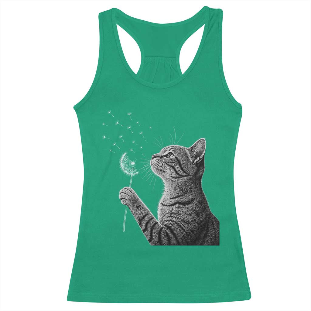 Cat Blowing Dandelion Racerback Tank Top Kitten Making A Wish Nature Art