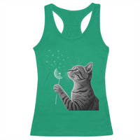 Cat Blowing Dandelion Racerback Tank Top Kitten Making A Wish Nature Art