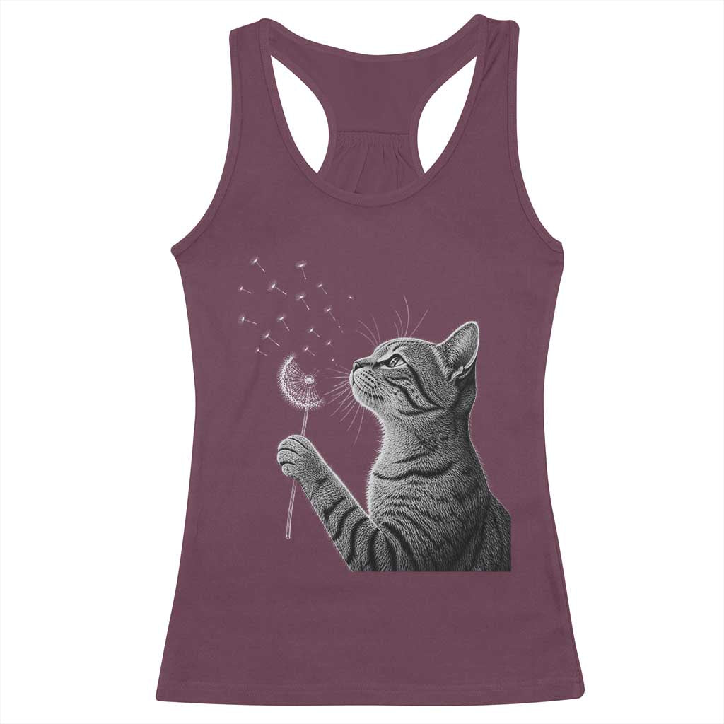 Cat Blowing Dandelion Racerback Tank Top Kitten Making A Wish Nature Art