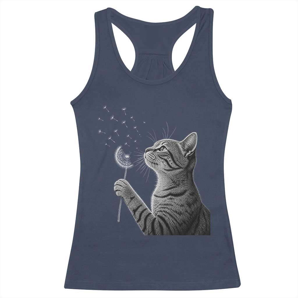 Cat Blowing Dandelion Racerback Tank Top Kitten Making A Wish Nature Art