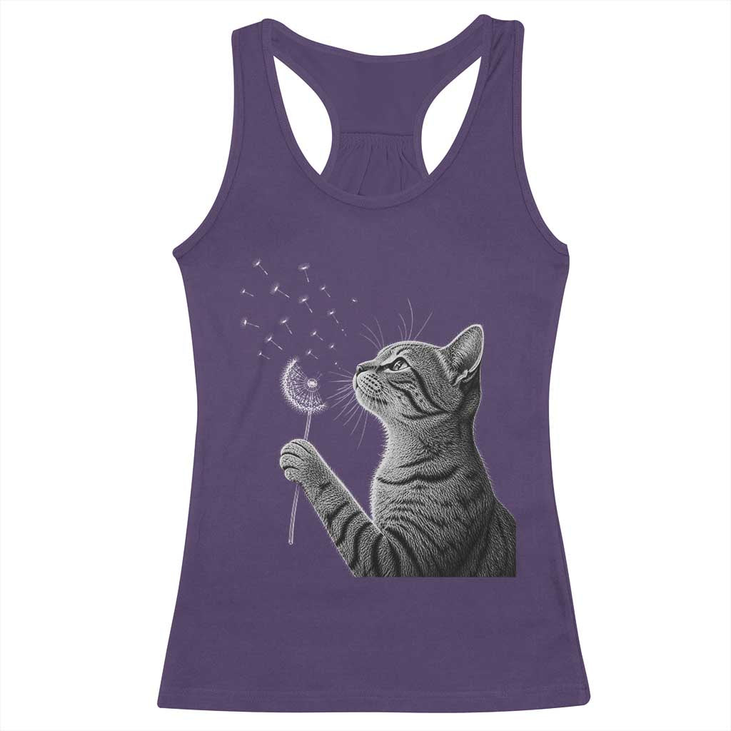 Cat Blowing Dandelion Racerback Tank Top Kitten Making A Wish Nature Art