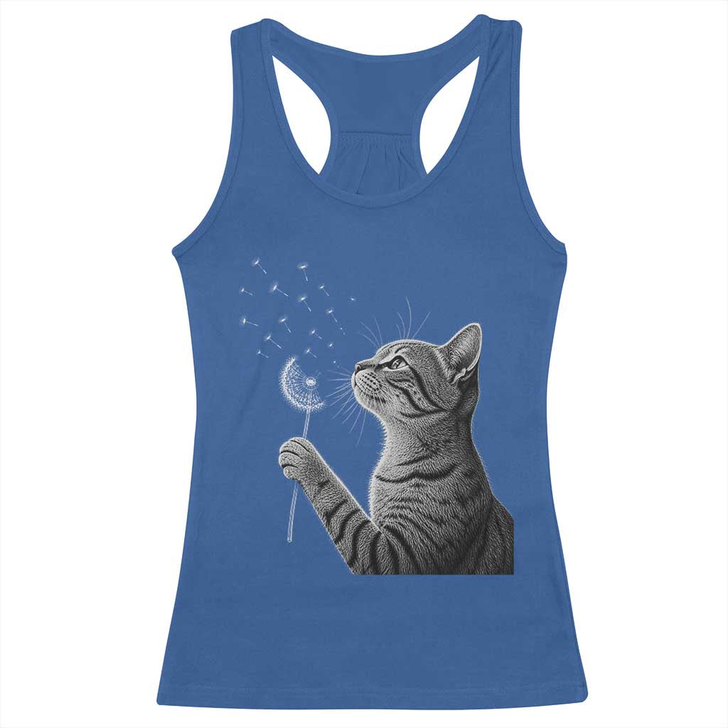 Cat Blowing Dandelion Racerback Tank Top Kitten Making A Wish Nature Art