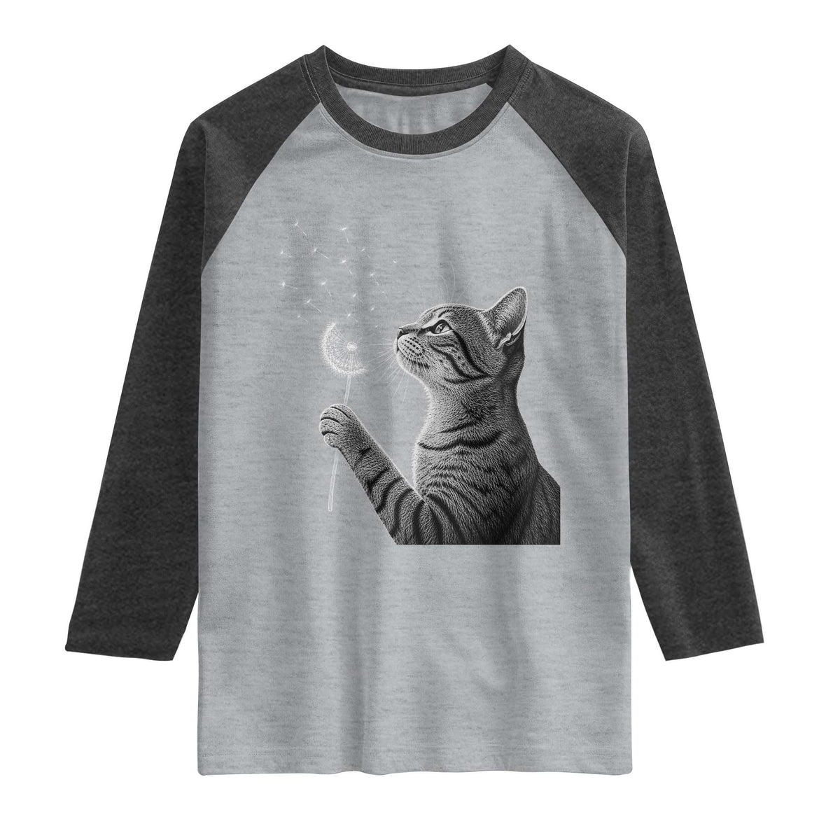Cat Blowing Dandelion Raglan Shirt Kitten Making A Wish Nature Art