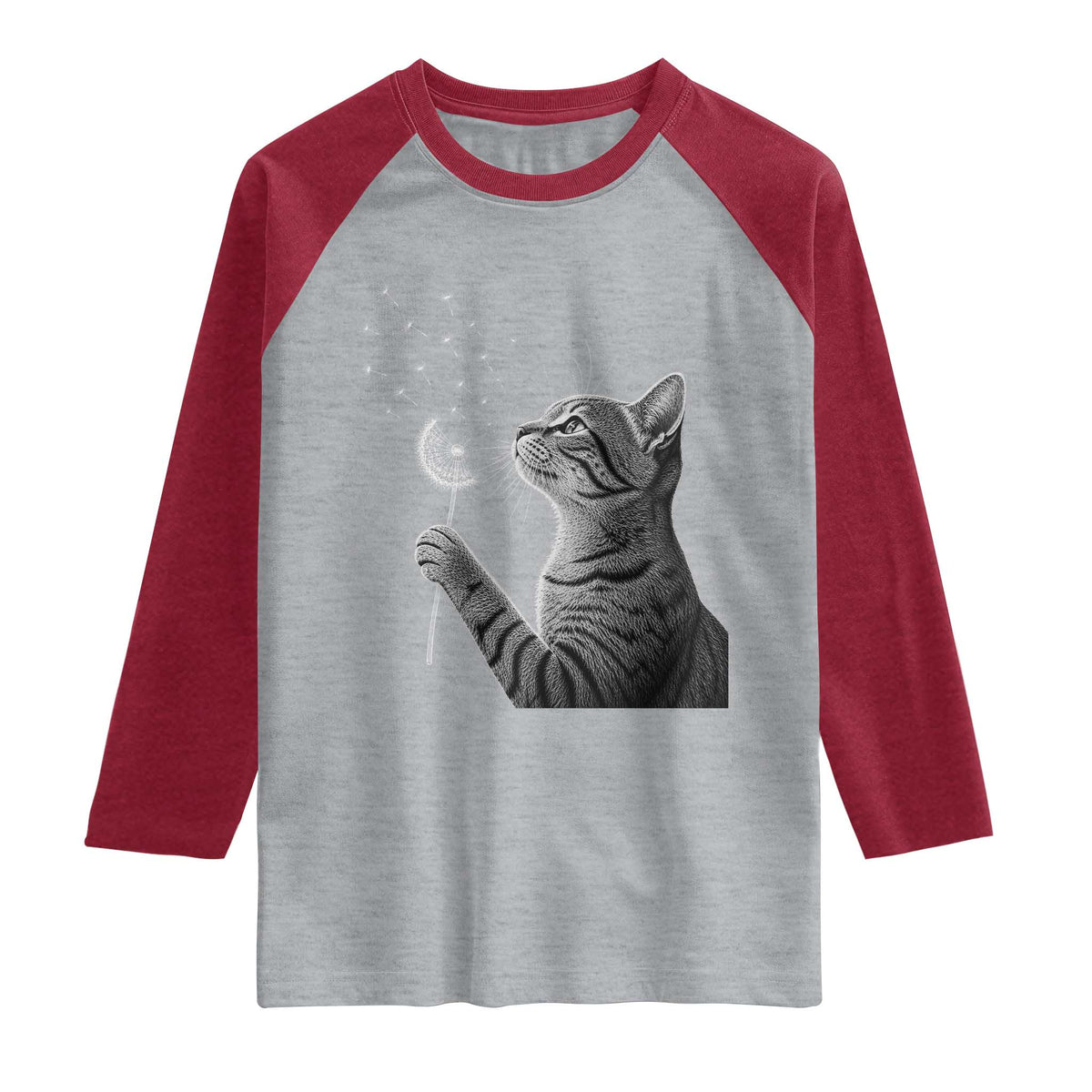 Cat Blowing Dandelion Raglan Shirt Kitten Making A Wish Nature Art