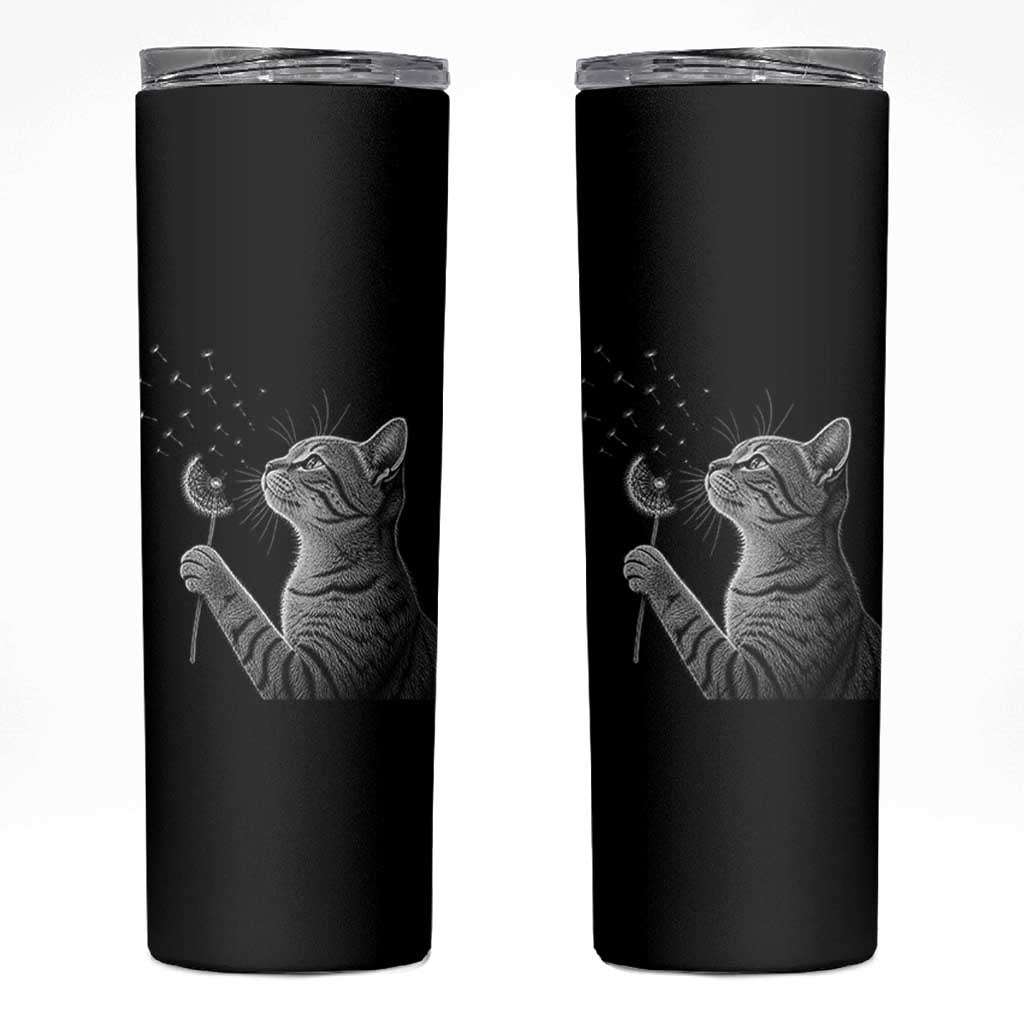 Cat Blowing Dandelion Skinny Tumbler Kitten Making A Wish Nature Art