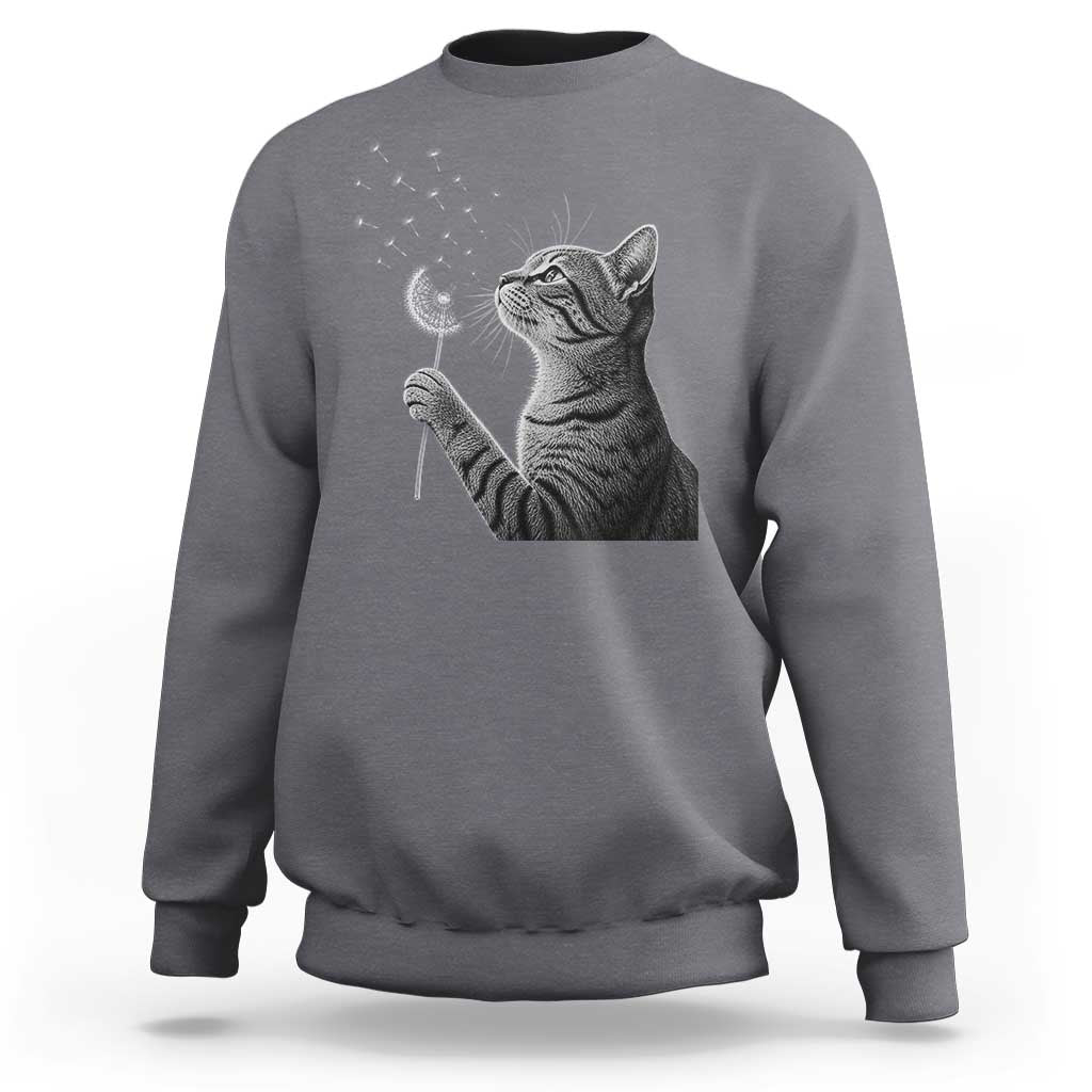 Cat Blowing Dandelion Sweatshirt Kitten Making A Wish Nature Art