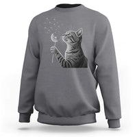 Cat Blowing Dandelion Sweatshirt Kitten Making A Wish Nature Art