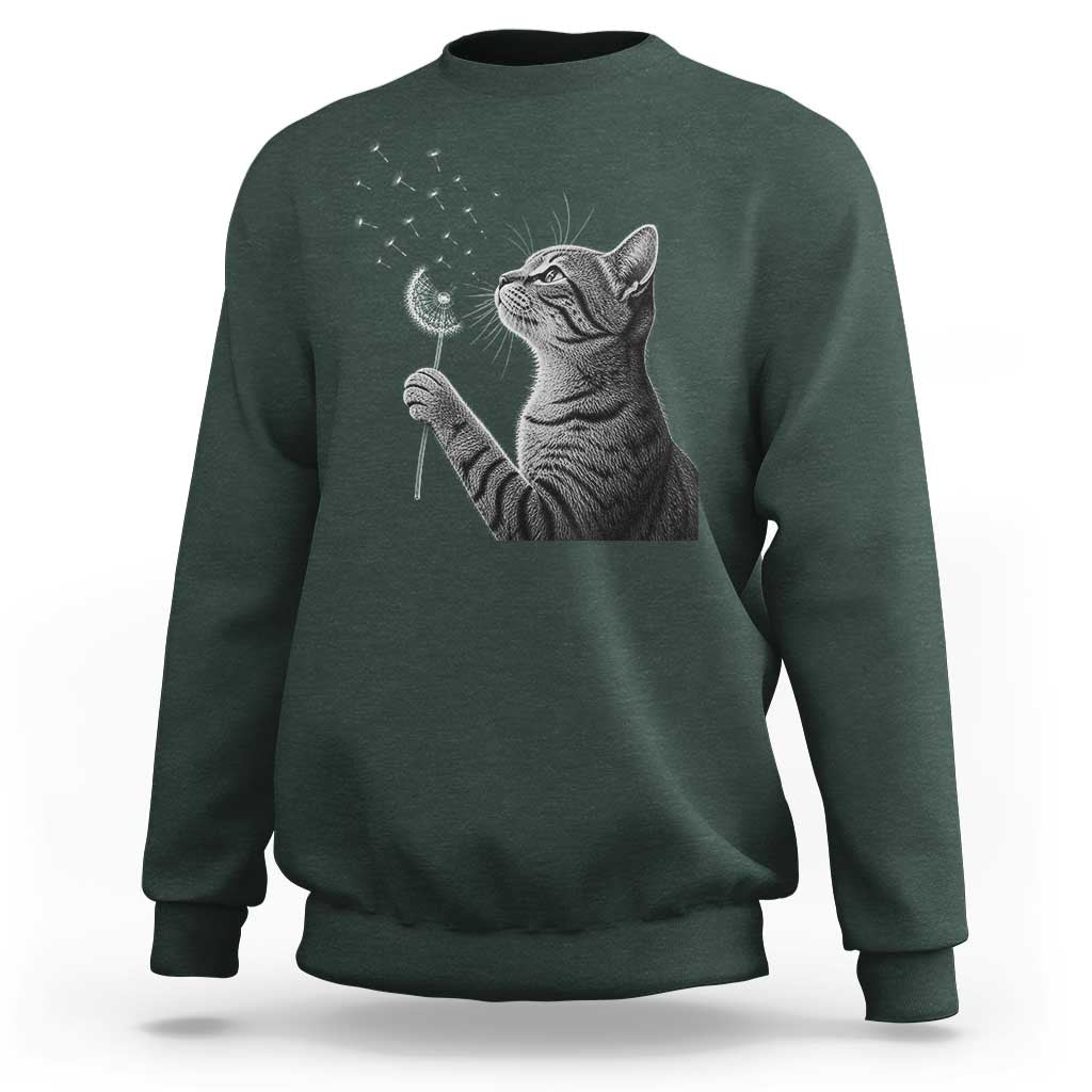 Cat Blowing Dandelion Sweatshirt Kitten Making A Wish Nature Art