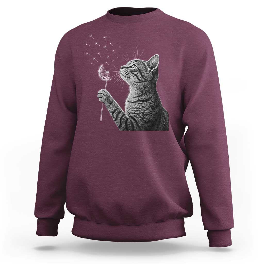 Cat Blowing Dandelion Sweatshirt Kitten Making A Wish Nature Art