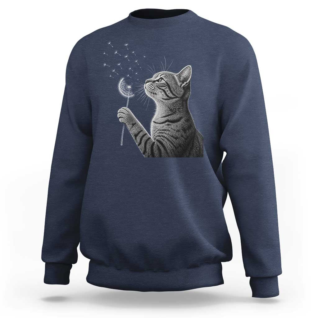 Cat Blowing Dandelion Sweatshirt Kitten Making A Wish Nature Art
