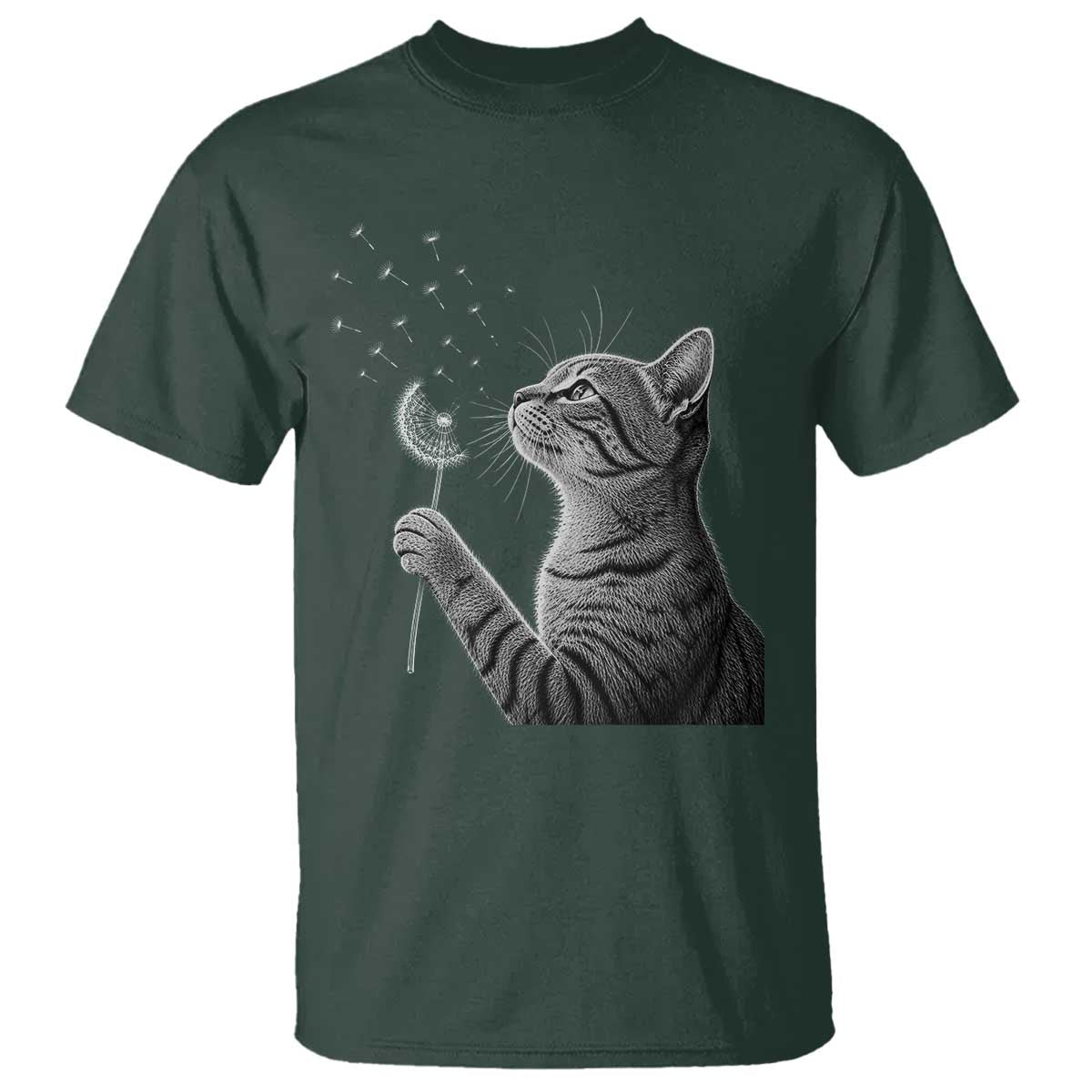 Cat Blowing Dandelion T Shirt Kitten Making A Wish Nature Art