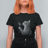 Cat Blowing Dandelion T Shirt For Women Kitten Making A Wish Nature Art