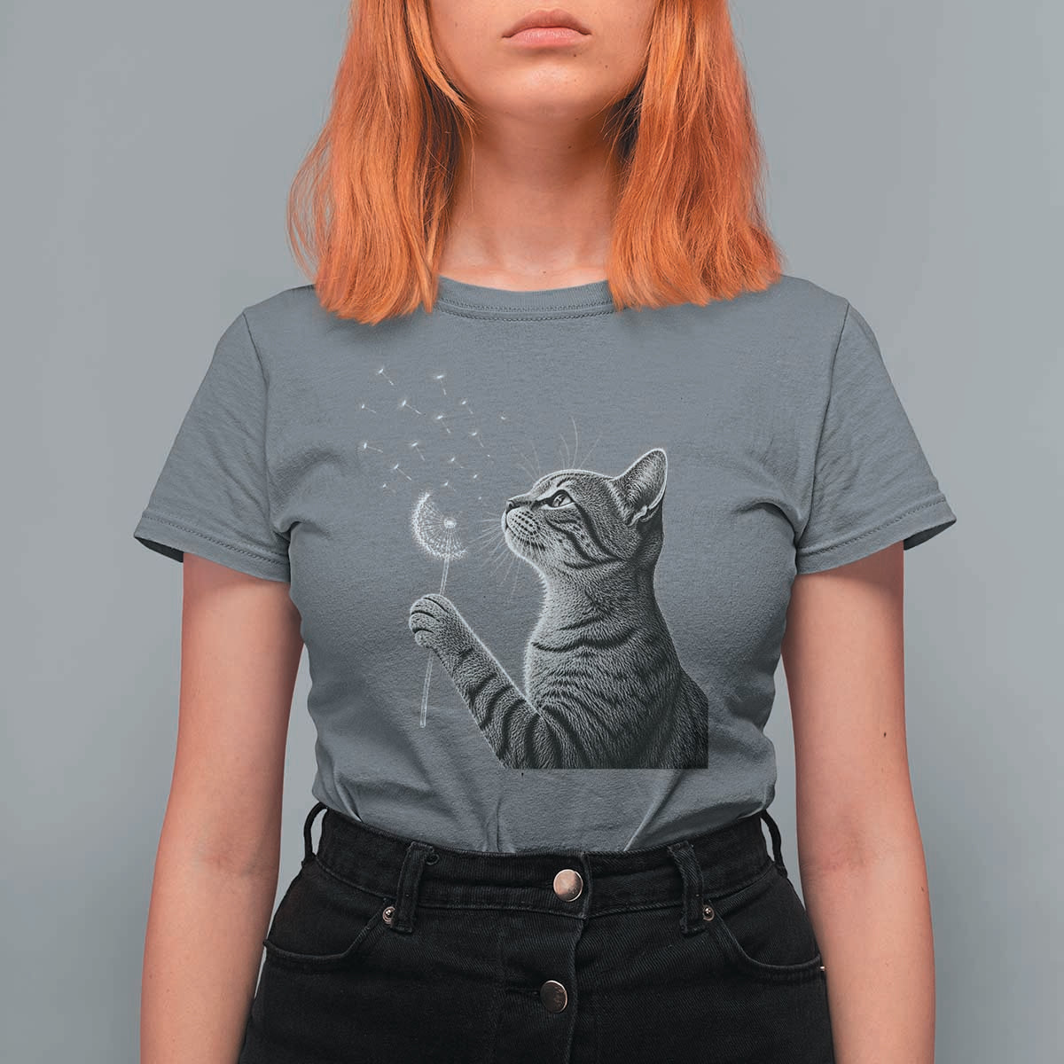 Cat Blowing Dandelion T Shirt For Women Kitten Making A Wish Nature Art