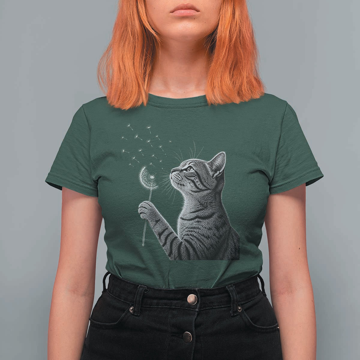 Cat Blowing Dandelion T Shirt For Women Kitten Making A Wish Nature Art