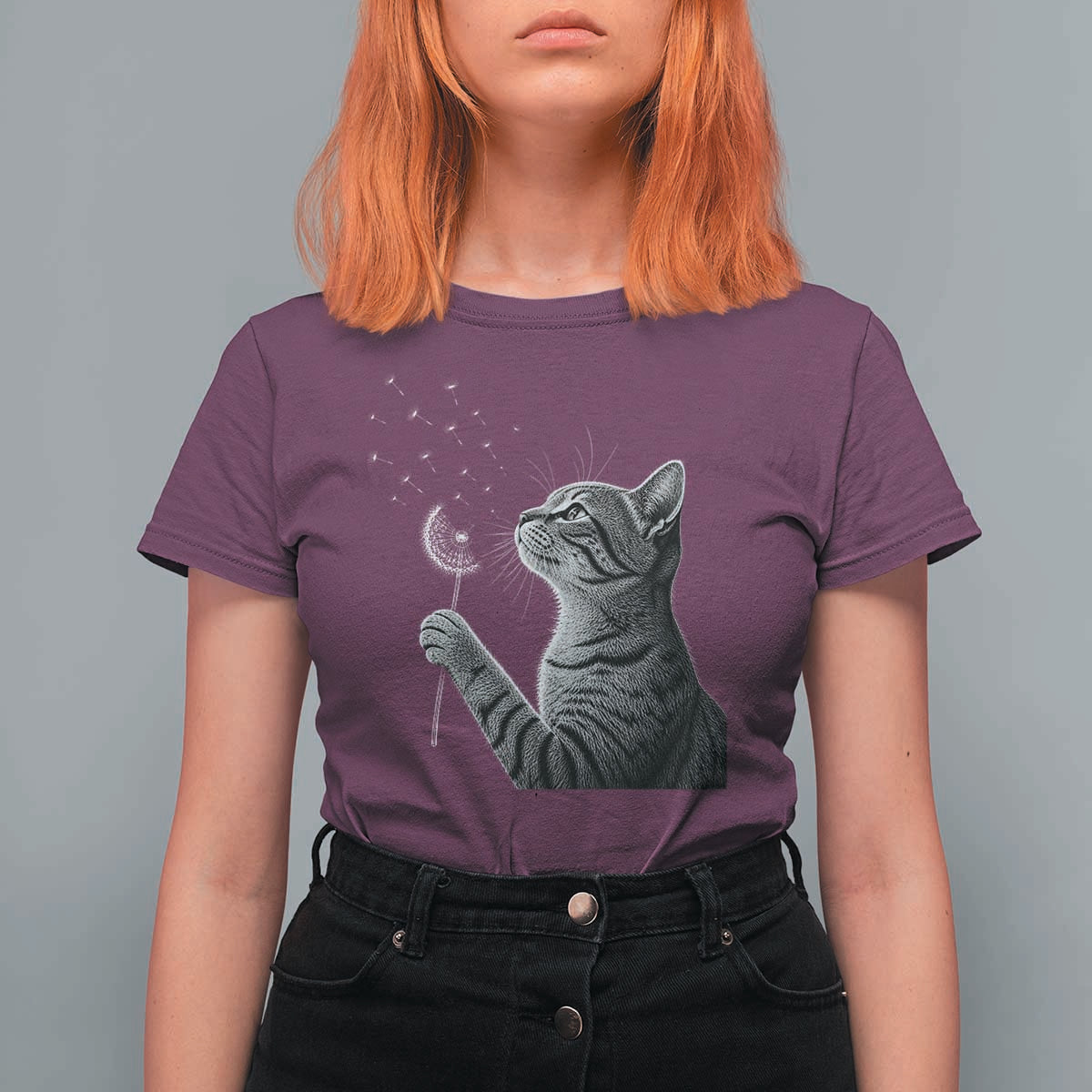 Cat Blowing Dandelion T Shirt For Women Kitten Making A Wish Nature Art