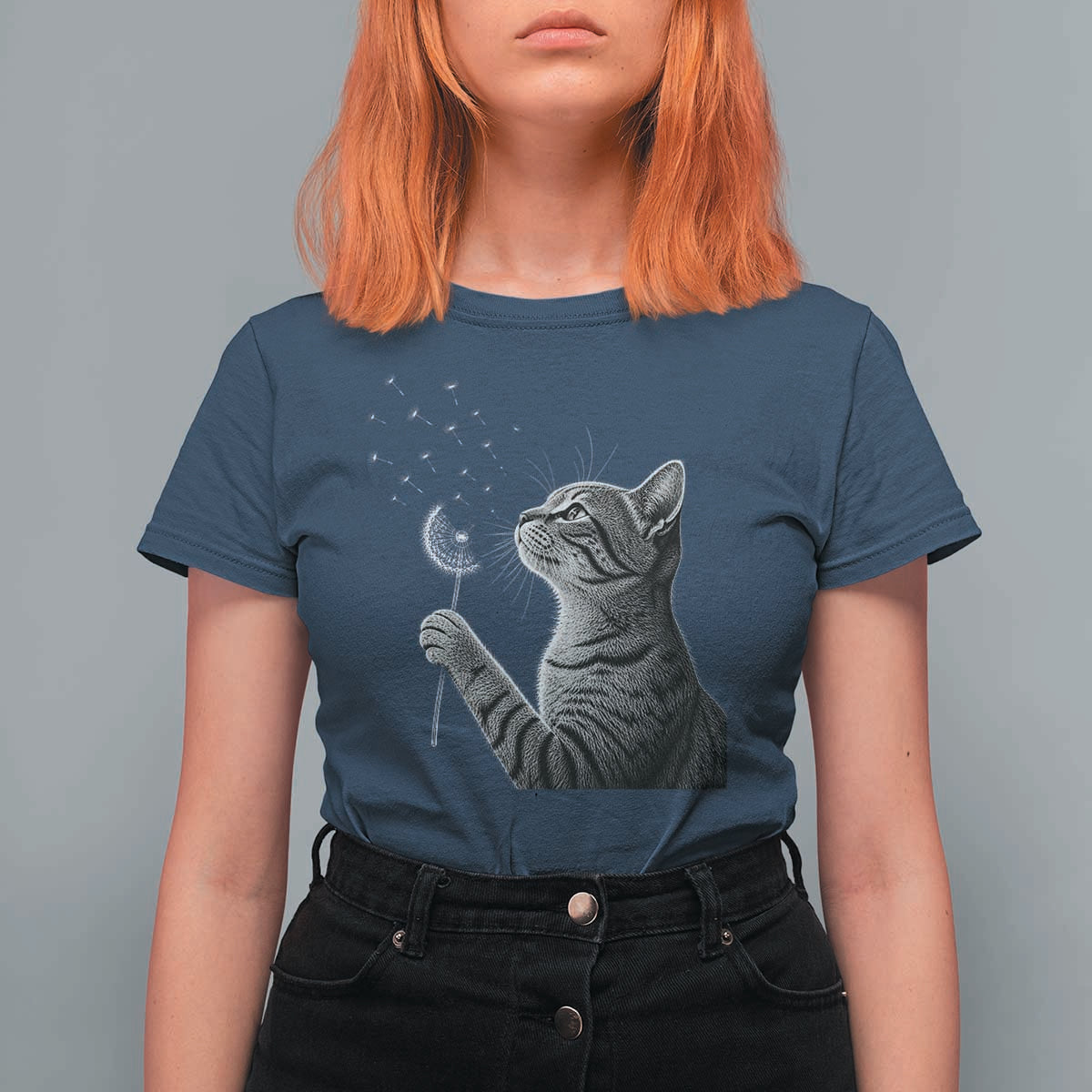 Cat Blowing Dandelion T Shirt For Women Kitten Making A Wish Nature Art