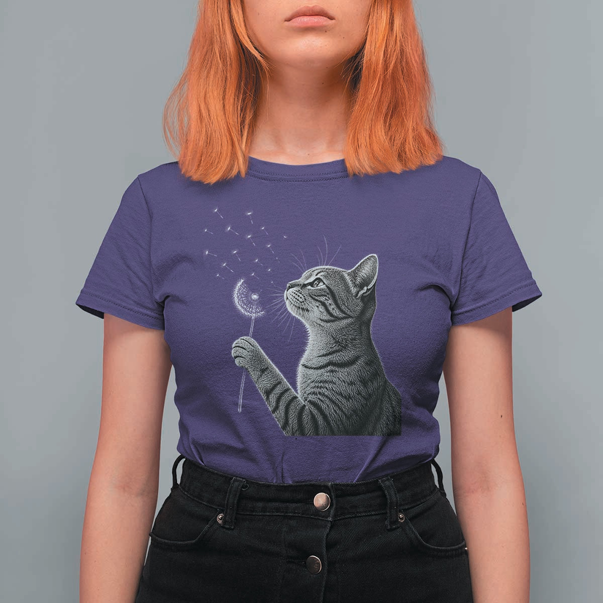 Cat Blowing Dandelion T Shirt For Women Kitten Making A Wish Nature Art