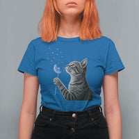 Cat Blowing Dandelion T Shirt For Women Kitten Making A Wish Nature Art