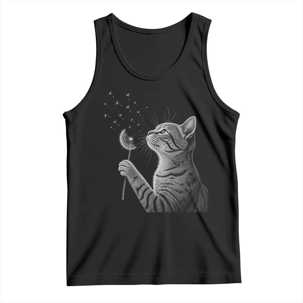 Cat Blowing Dandelion Tank Top Kitten Making A Wish Nature Art