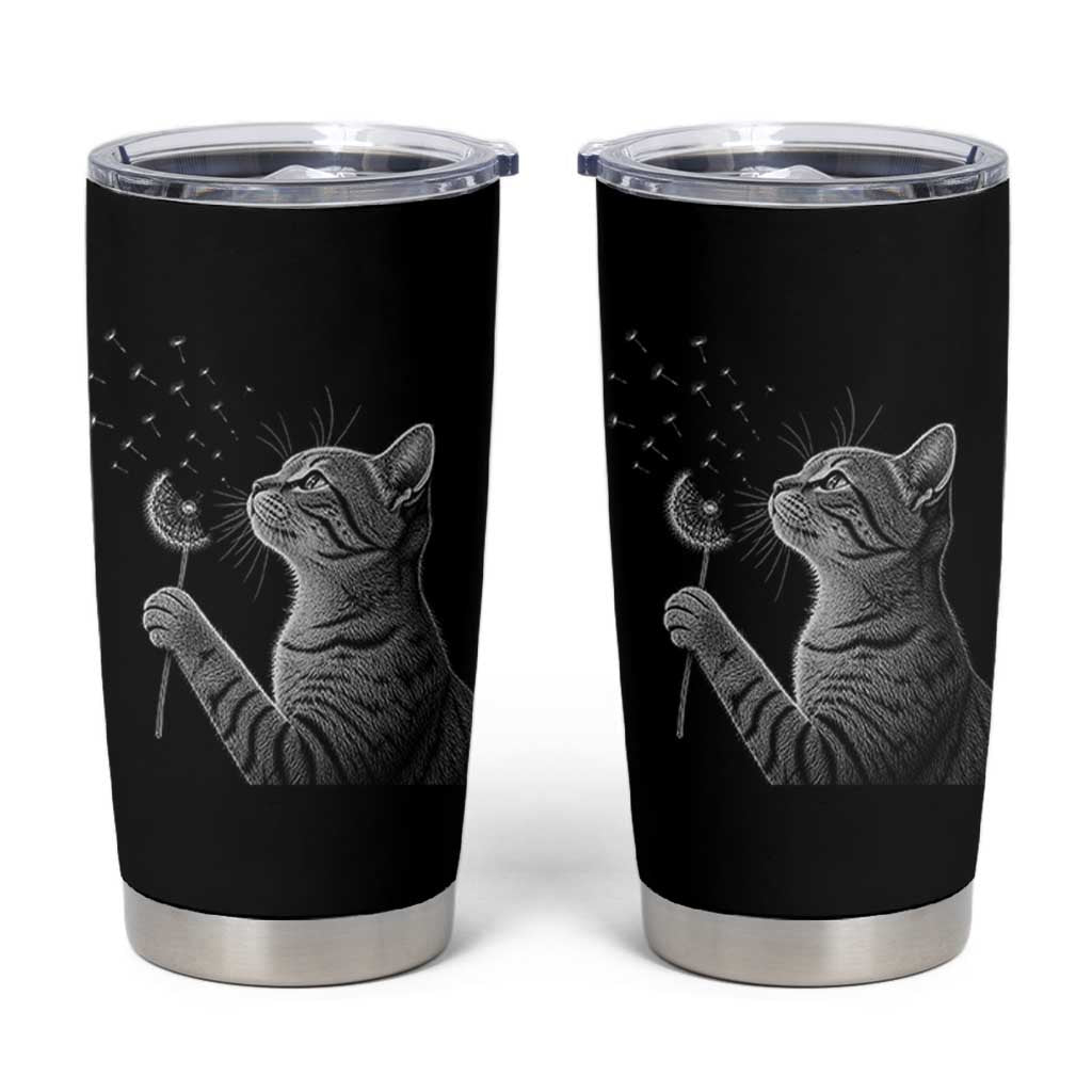 Cat Blowing Dandelion Tumbler Cup Kitten Making A Wish Nature Art