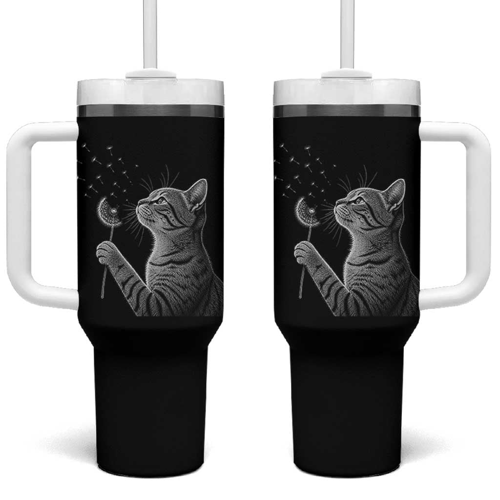 Cat Blowing Dandelion Tumbler With Handle Kitten Making A Wish Nature Art