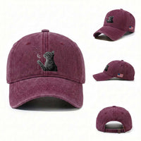 Cat Blowing Dandelion Washed Cotton Baseball Cap Kitten Making A Wish Nature Art