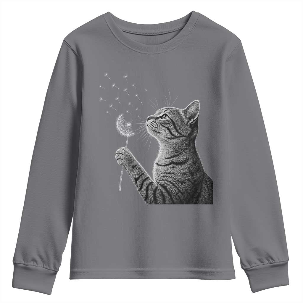 Cat Blowing Dandelion Youth Sweatshirt Kitten Making A Wish Nature Art