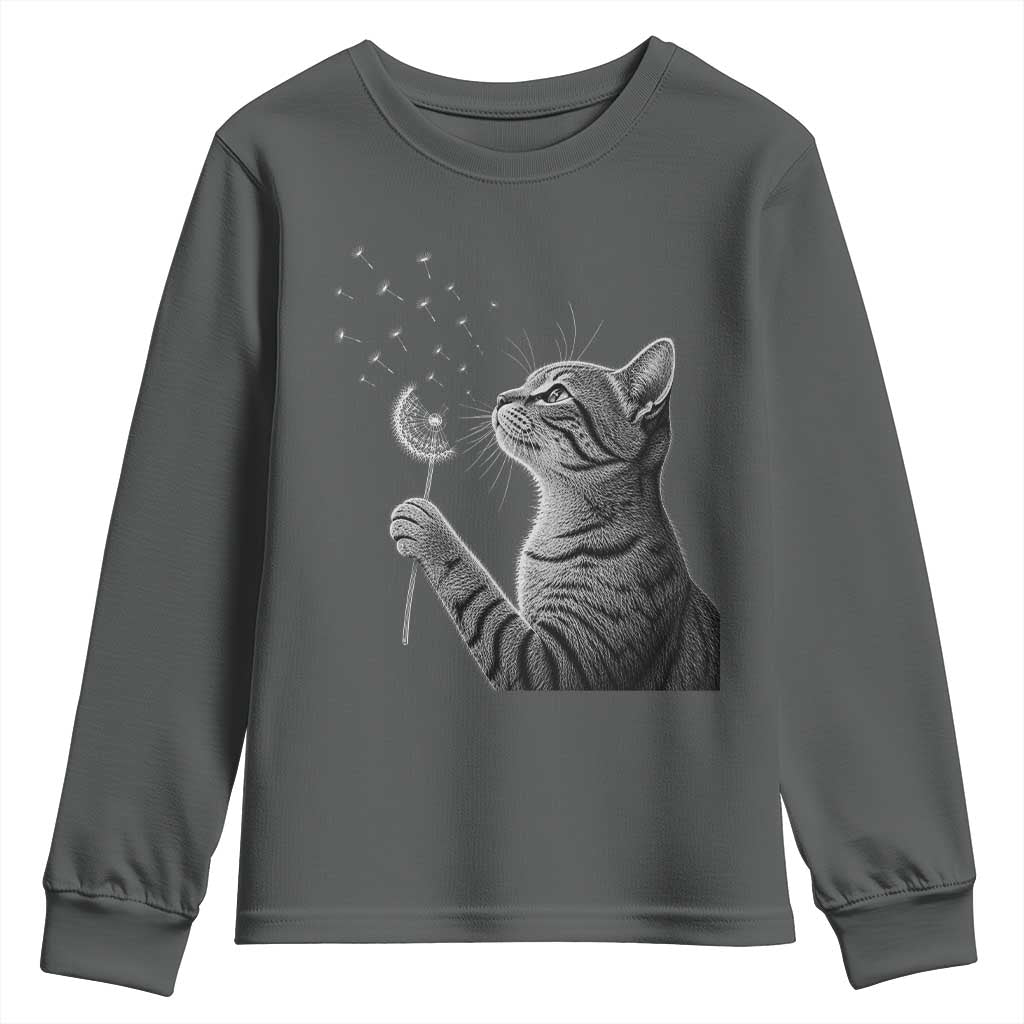 Cat Blowing Dandelion Youth Sweatshirt Kitten Making A Wish Nature Art