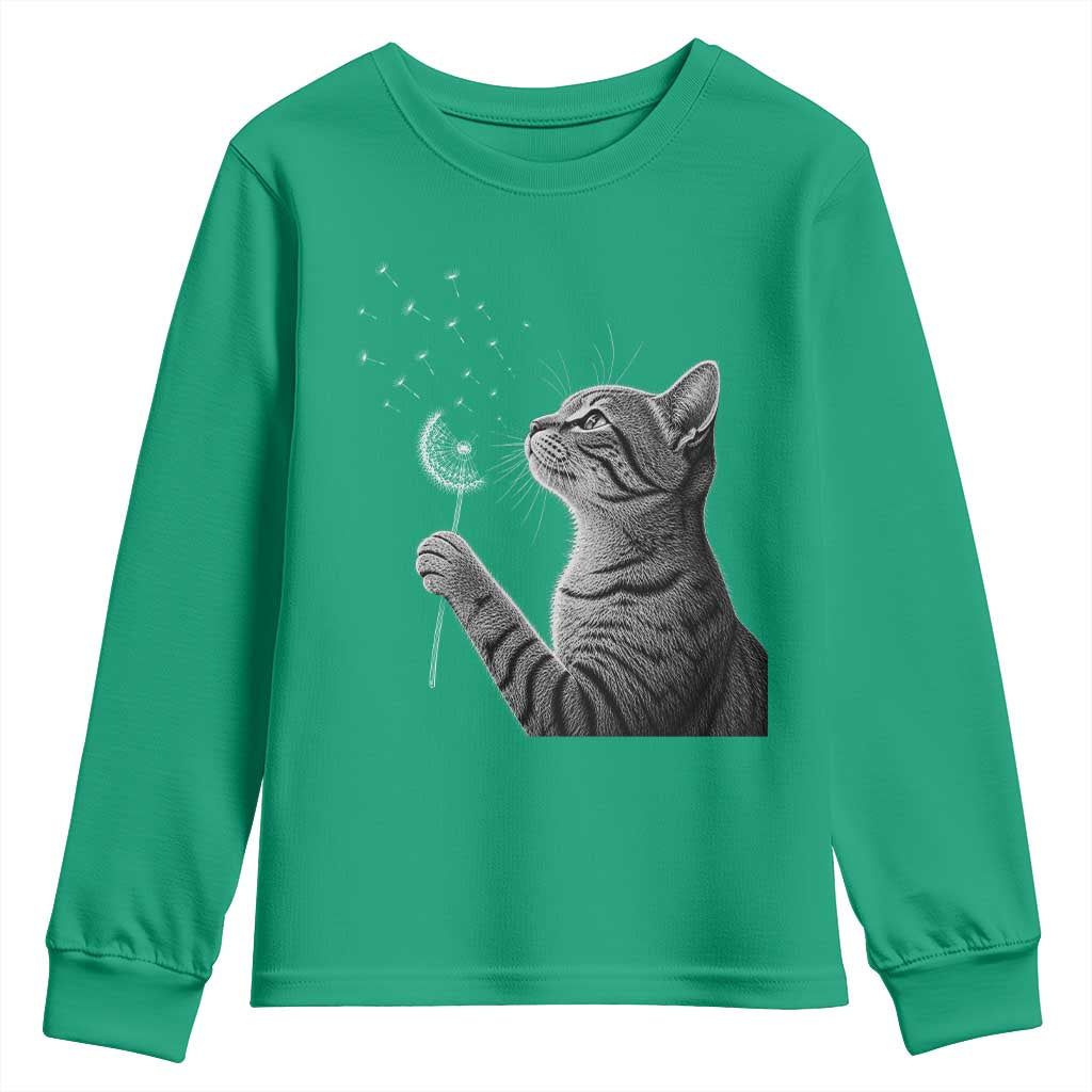 Cat Blowing Dandelion Youth Sweatshirt Kitten Making A Wish Nature Art