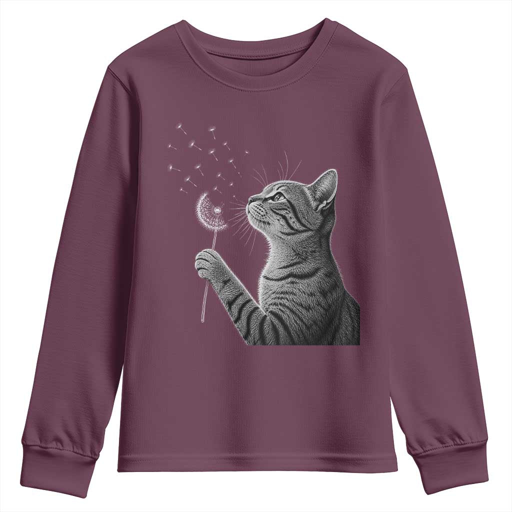 Cat Blowing Dandelion Youth Sweatshirt Kitten Making A Wish Nature Art