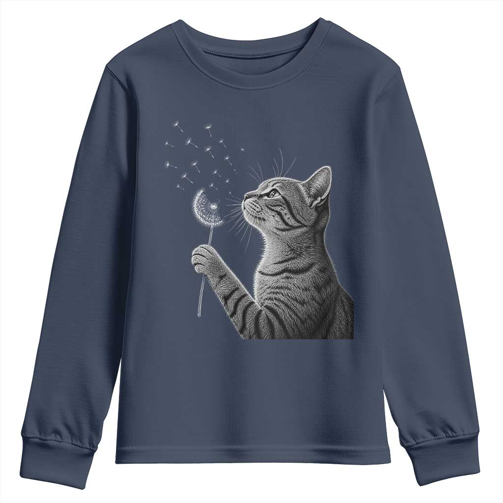 Cat Blowing Dandelion Youth Sweatshirt Kitten Making A Wish Nature Art