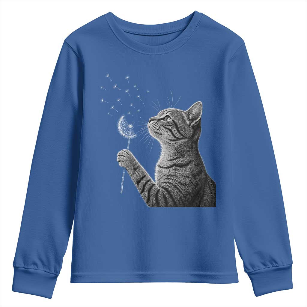 Cat Blowing Dandelion Youth Sweatshirt Kitten Making A Wish Nature Art