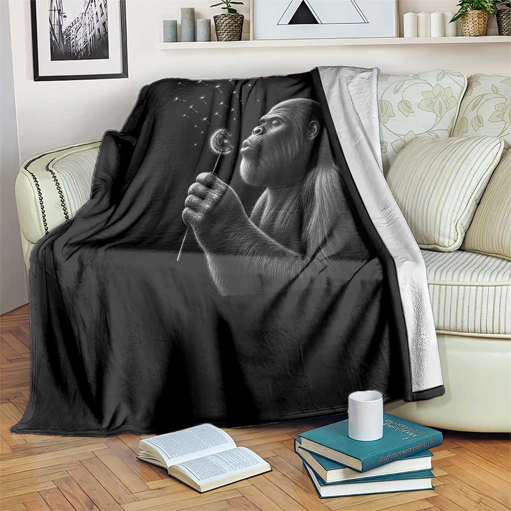 Bigfoot Blowing Dandelion Throw Blanket Funny Sasquatch Making A Wish