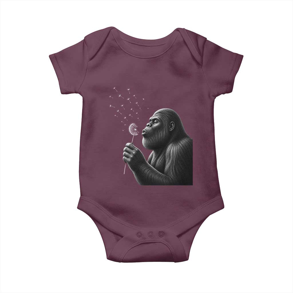 Bigfoot Blowing Dandelion Baby Onesie Funny Sasquatch Making A Wish