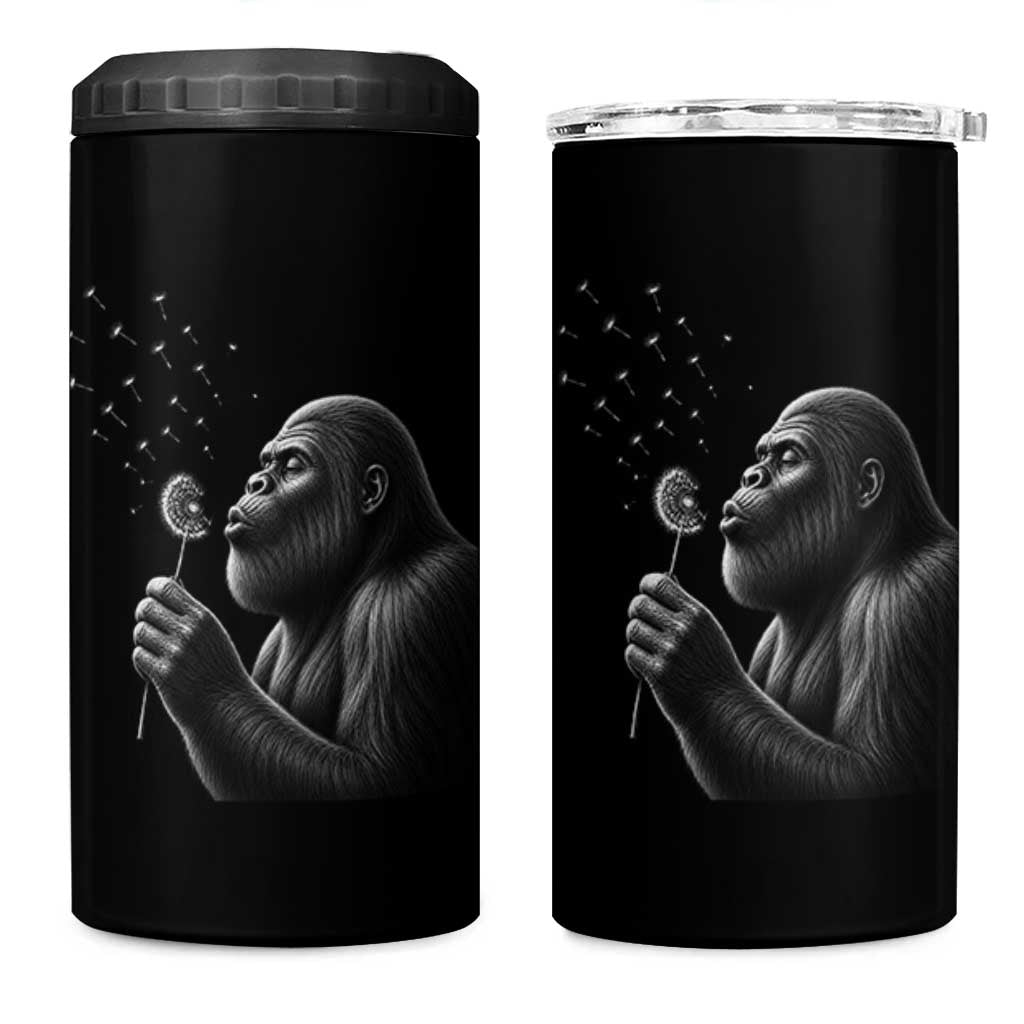 Bigfoot Blowing Dandelion 4 in 1 Can Cooler Tumbler Funny Sasquatch Making A Wish