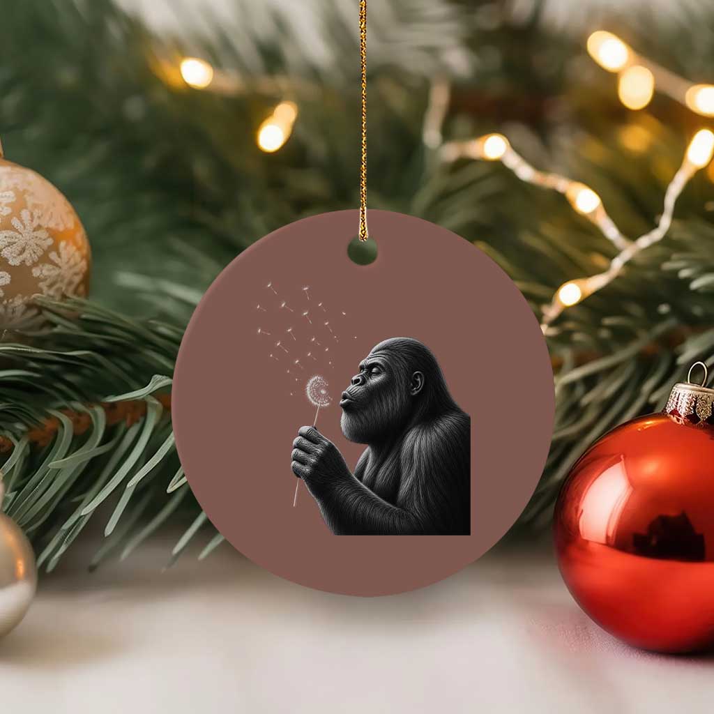 Bigfoot Blowing Dandelion Ceramic Ornament Funny Sasquatch Making A Wish