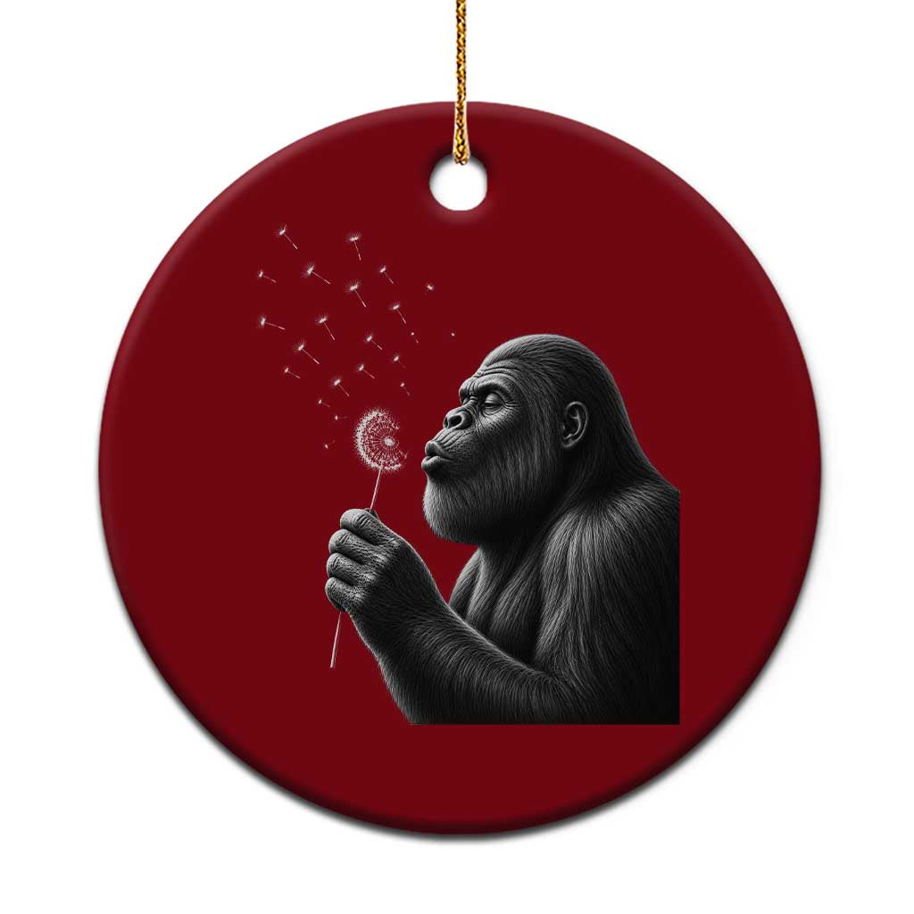 Bigfoot Blowing Dandelion Ceramic Ornament Funny Sasquatch Making A Wish