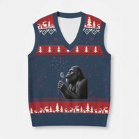 Bigfoot Blowing Dandelion V-Neck Knit Sweater Vest Funny Sasquatch Making A Wish
