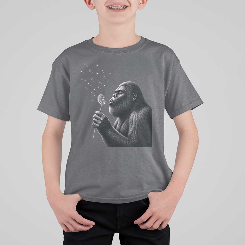 Bigfoot Blowing Dandelion T Shirt For Kid Funny Sasquatch Making A Wish