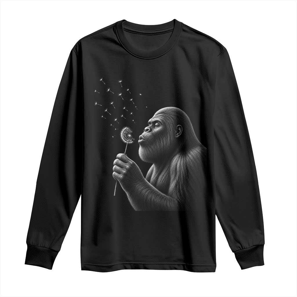 Bigfoot Blowing Dandelion Long Sleeve Shirt Funny Sasquatch Making A Wish