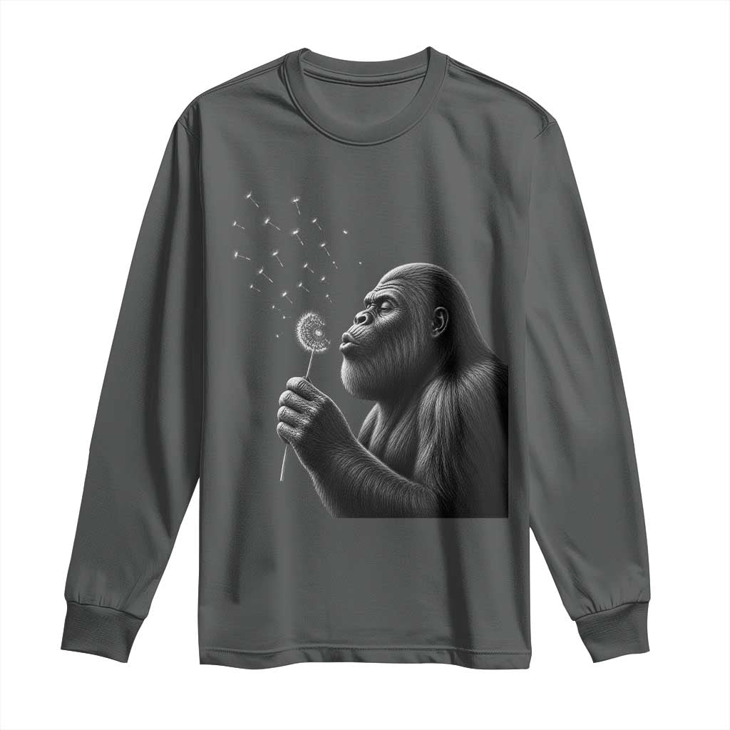 Bigfoot Blowing Dandelion Long Sleeve Shirt Funny Sasquatch Making A Wish