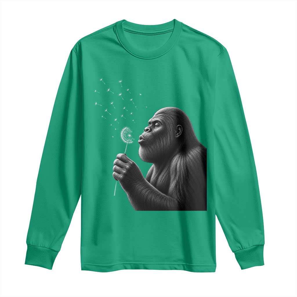 Bigfoot Blowing Dandelion Long Sleeve Shirt Funny Sasquatch Making A Wish