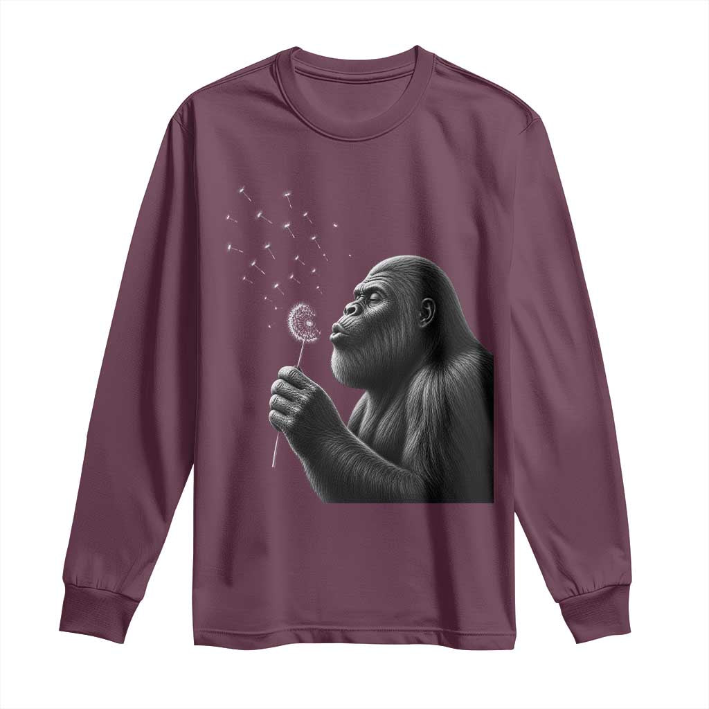 Bigfoot Blowing Dandelion Long Sleeve Shirt Funny Sasquatch Making A Wish